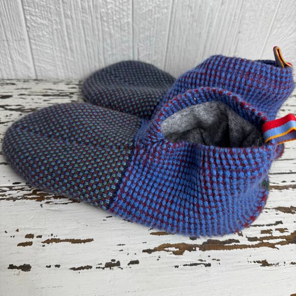 Bombas Gripper Slipper Merino Wool Blend Size Large Blue Green Red Pull On Sock - Picture 2 of 8